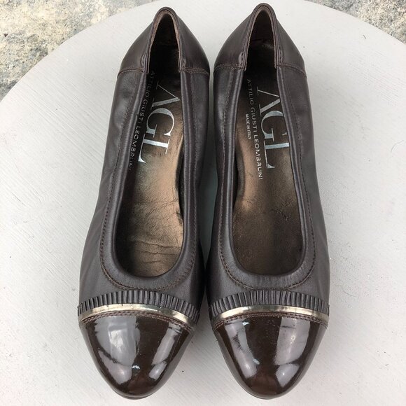 AGL Attilio Giusti Leombruni Women's Size 39.5 (9.5) Brown Leather Slip On Pumps - Picture 3 of 13